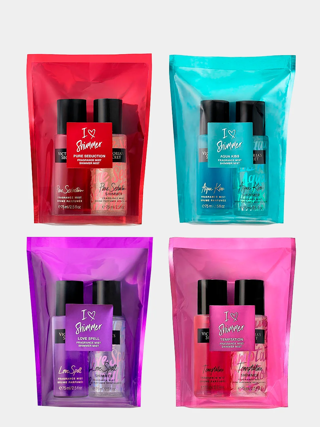 Спрей для тела, парфюмированный, подарочный набор Victoria Secret I love shimmer, 2 штуки