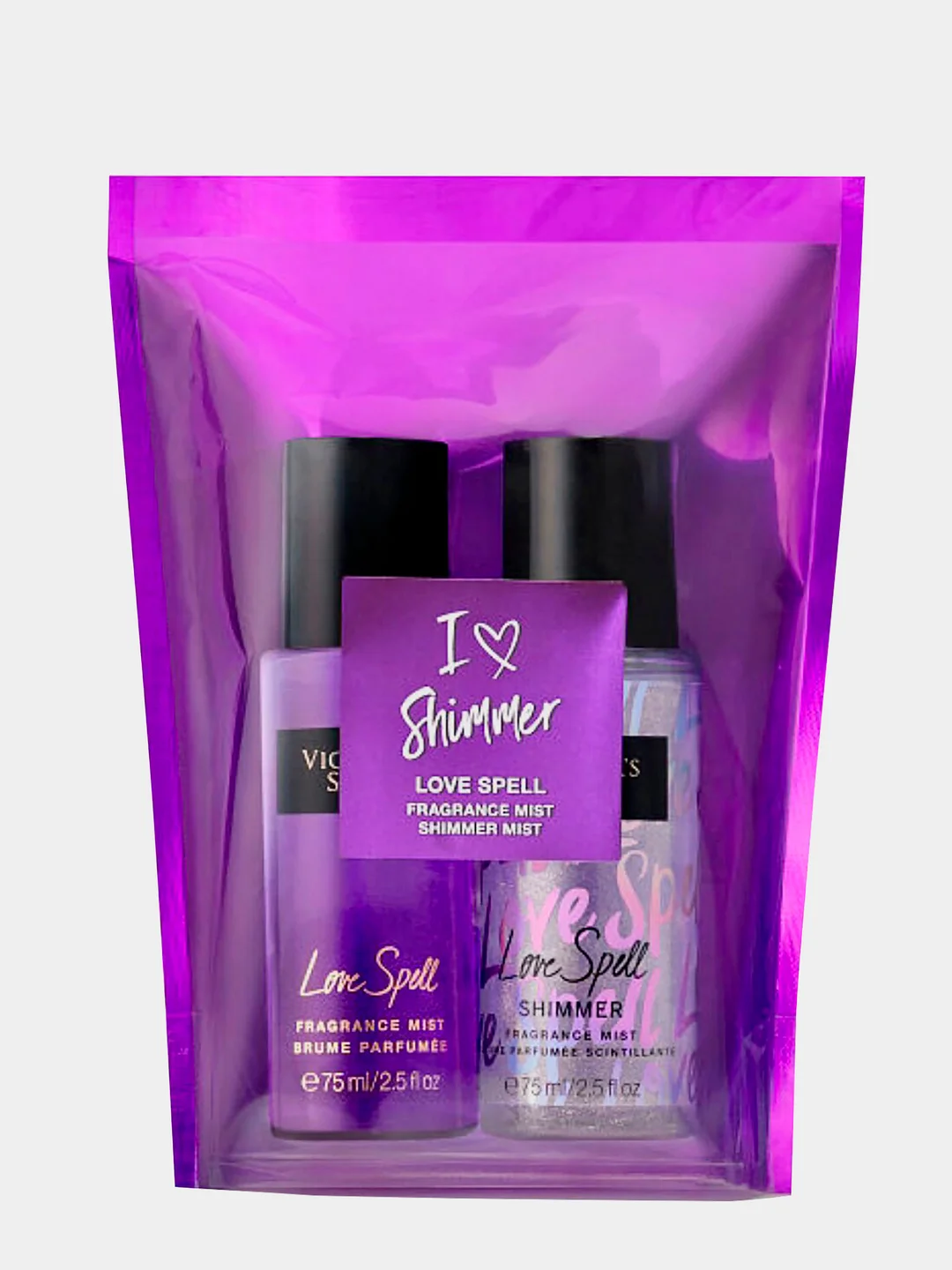 Спрей для тела, парфюмированный, подарочный набор Victoria Secret I love shimmer, 2 штуки