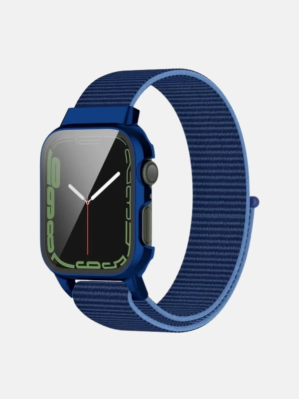 Ремешок для Apple Watch 7 series c защитным стеклом бампером, 41, 45 мм нейлоновый