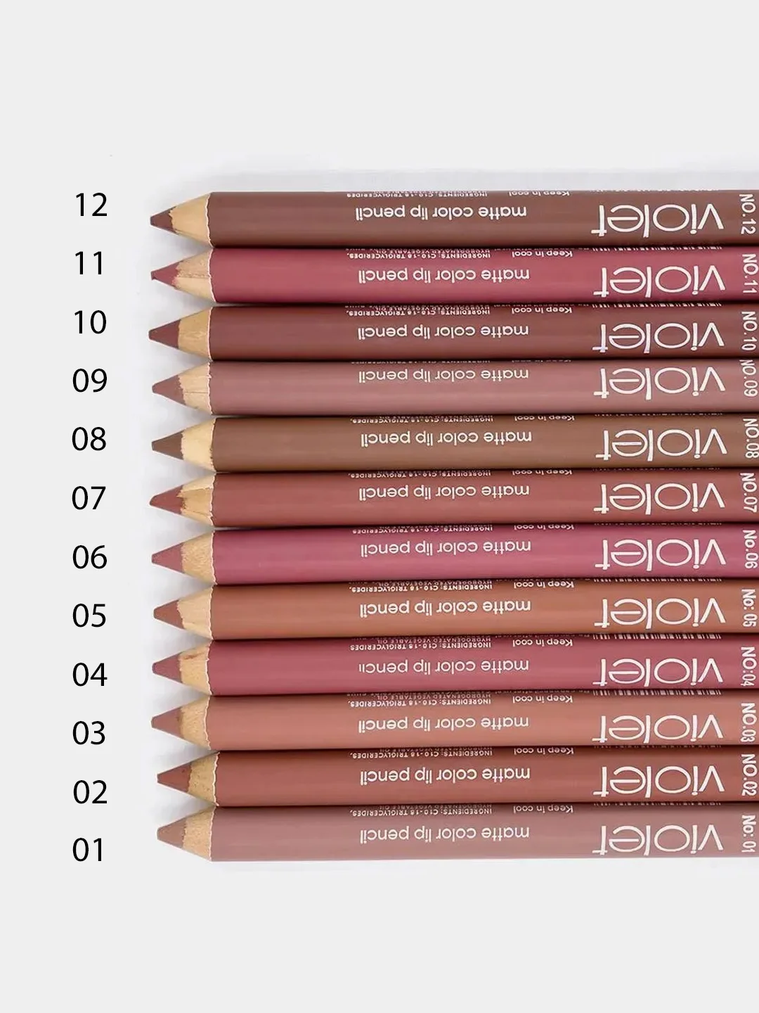 Карандаш для губ Violet Waterproof Lipstick, с точилкой, 12 цветов