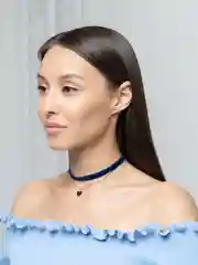Синий чокер бархатный, цветной, с цепочкой