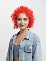 Красный парик клоуна цветной, кудрявый