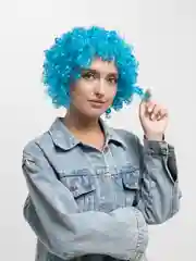 Лазурный парик клоуна цветной, кудрявый