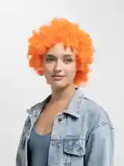 Оранжевый парик клоуна цветной, кудрявый