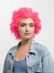 Розовый парик клоуна цветной, кудрявый