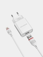 Сетевое зарядное устройство Borofone BA20A, 1xUSB, 2.1А + кабель Apple Lightning