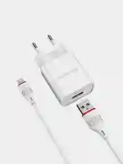 Белый сетевое зарядное устройство Borofone BA20A, 1xUSB, 2.1А + кабель Apple Lightning