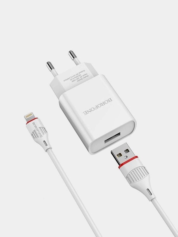 Сетевое зарядное устройство Borofone BA20A, 1xUSB, 2.1А + кабель Apple Lightning