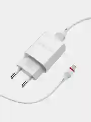 Белый сетевое зарядное устройство Borofone BA20A, 1xUSB, 2.1А + кабель Apple Lightning