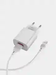 Белый сетевое зарядное устройство Borofone BA20A, 1xUSB, 2.1А + кабель Apple Lightning