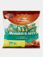 Конфеты вафельные Победа вкуса "Мишки в лесу", с начинкой, в горьком шоколаде, 200 г