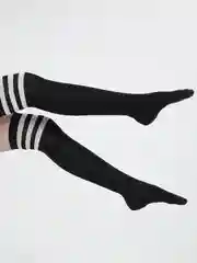 Черный женские высокие хлопковые классические гольфы, с полосками