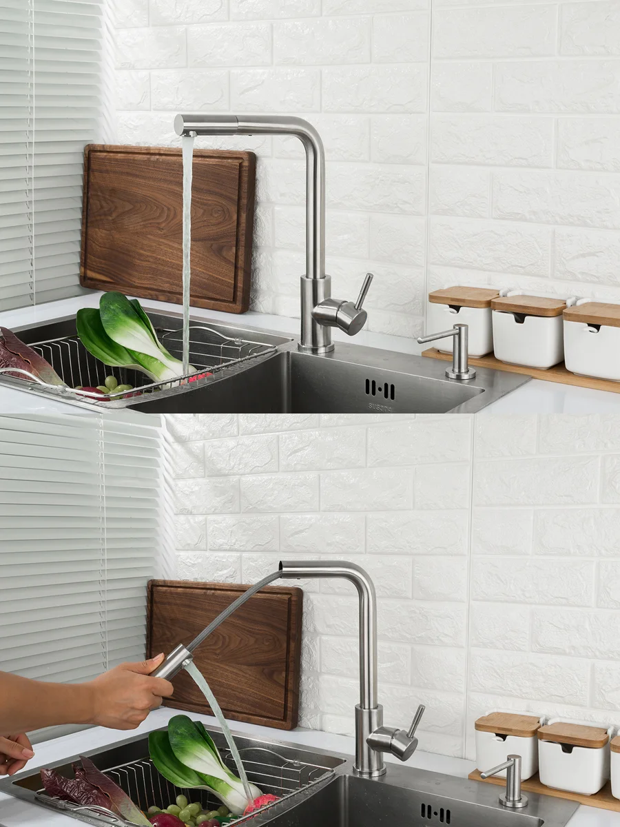 Смеситель для кухни Frap F60899, из нержавеющей стали, с выдвижной лейкой