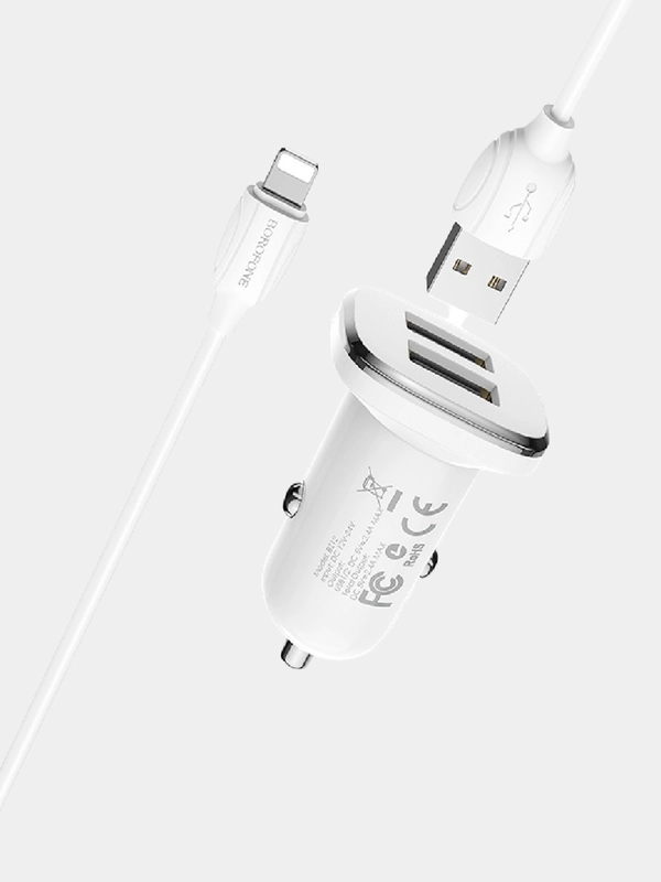 Автомобильная зарядка Borofone BZ12, Lightning, 2.4A