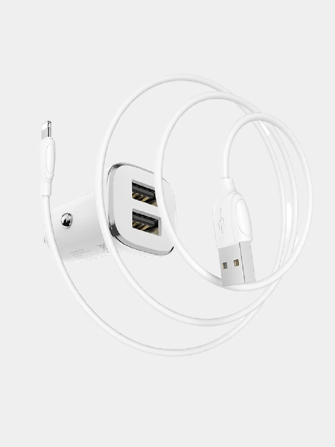 Белый автомобильная зарядка Borofone BZ12, Lightning, 2.4A