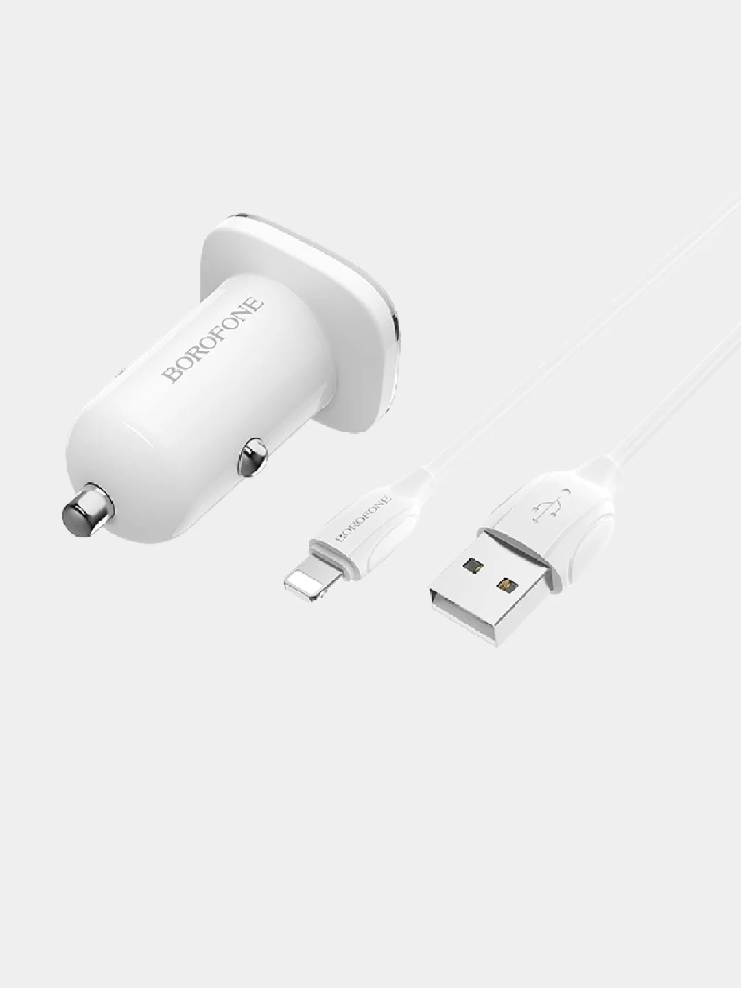 Белый автомобильная зарядка Borofone BZ12, Lightning, 2.4A