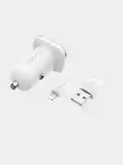 Белый автомобильная зарядка Borofone BZ12, Lightning, 2.4A