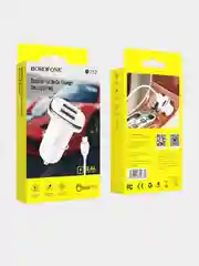 Белый автомобильная зарядка Borofone BZ12, Lightning, 2.4A