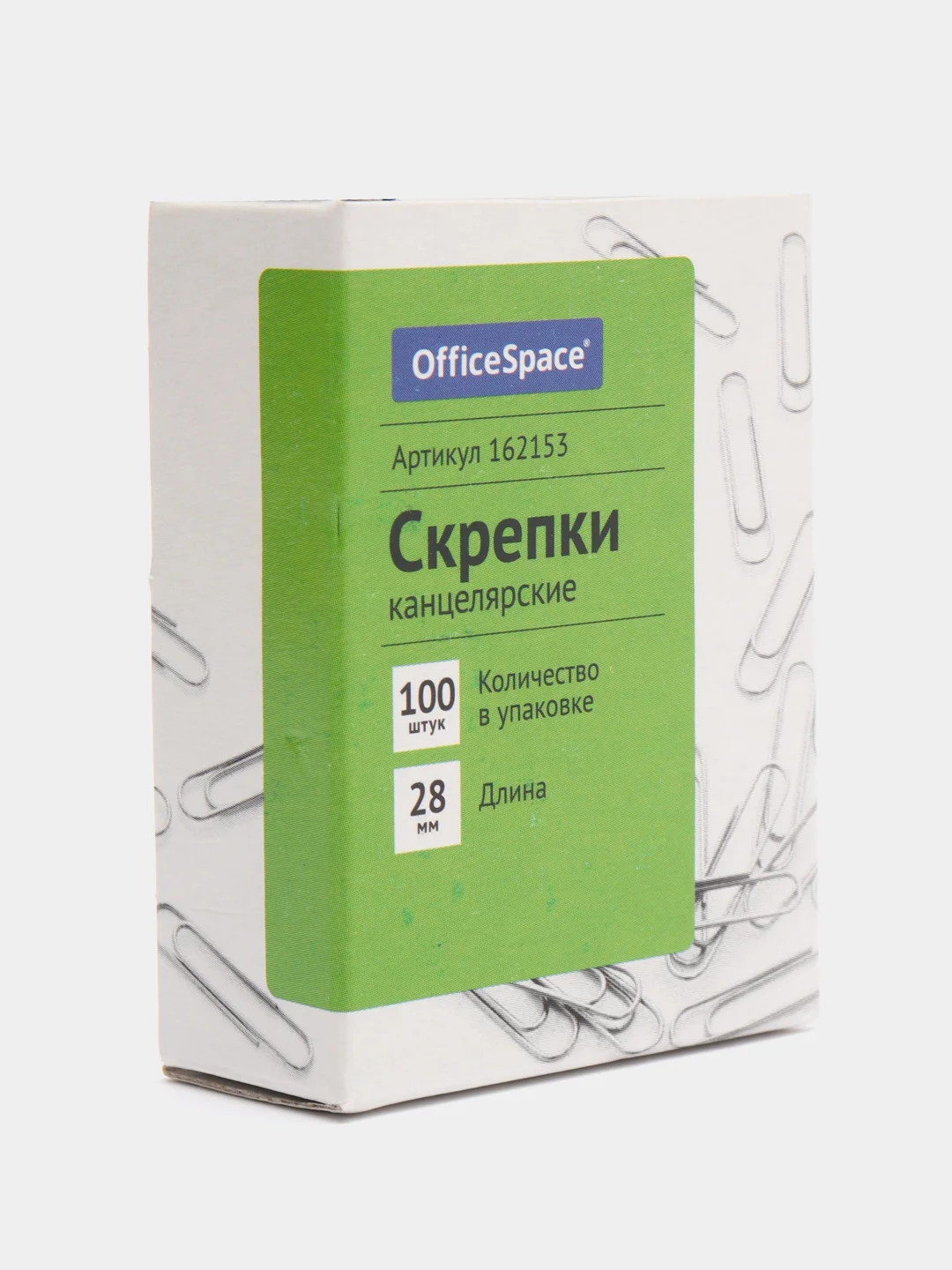 Скрепки 28мм OfficeSpace, 100 штук, картонная упаковка