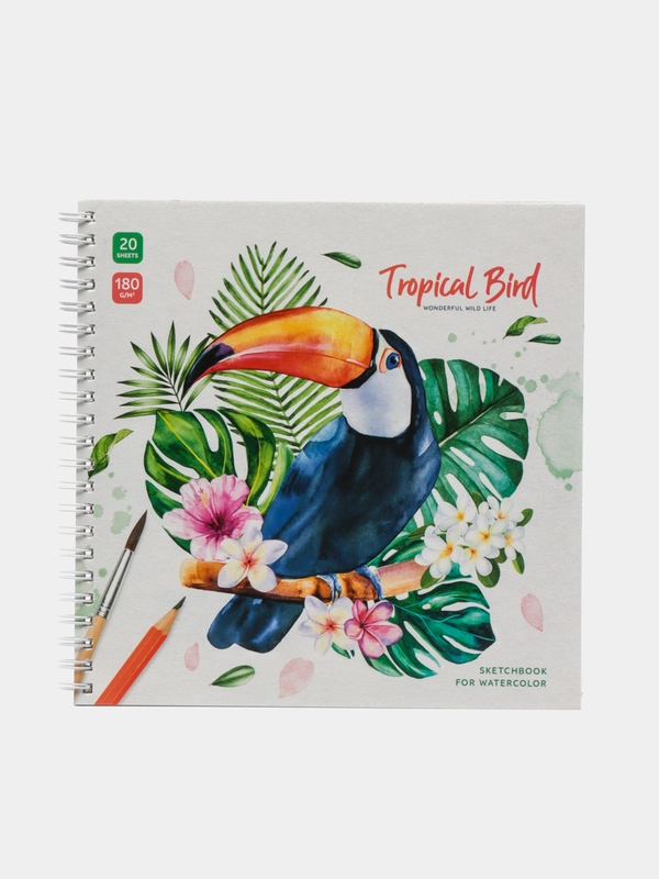 Скетчбук для акварели Tropical Bird, 20 листов, 190*190