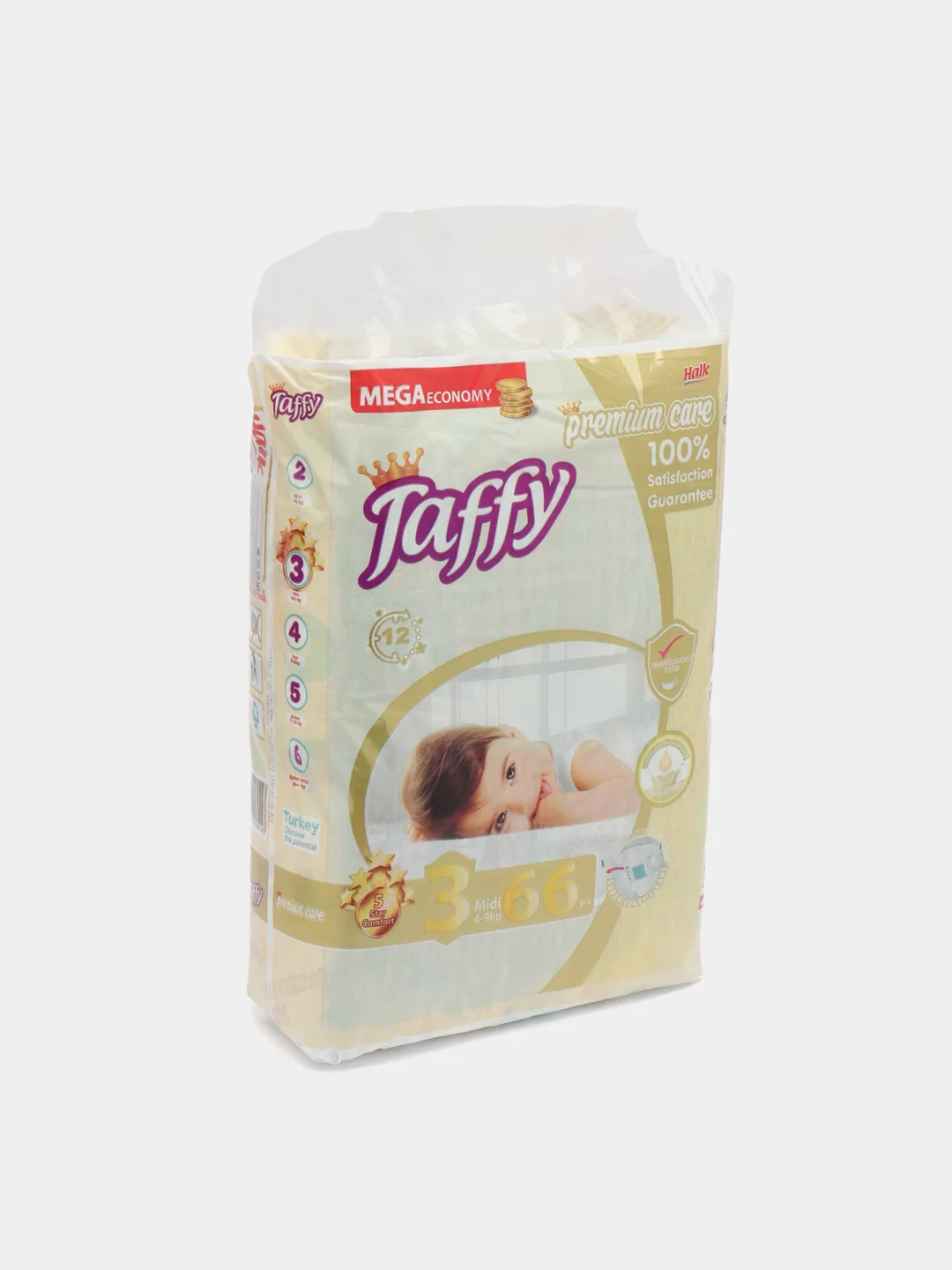Подгузники Taffy Premium, 4-9 кг, 66 штук