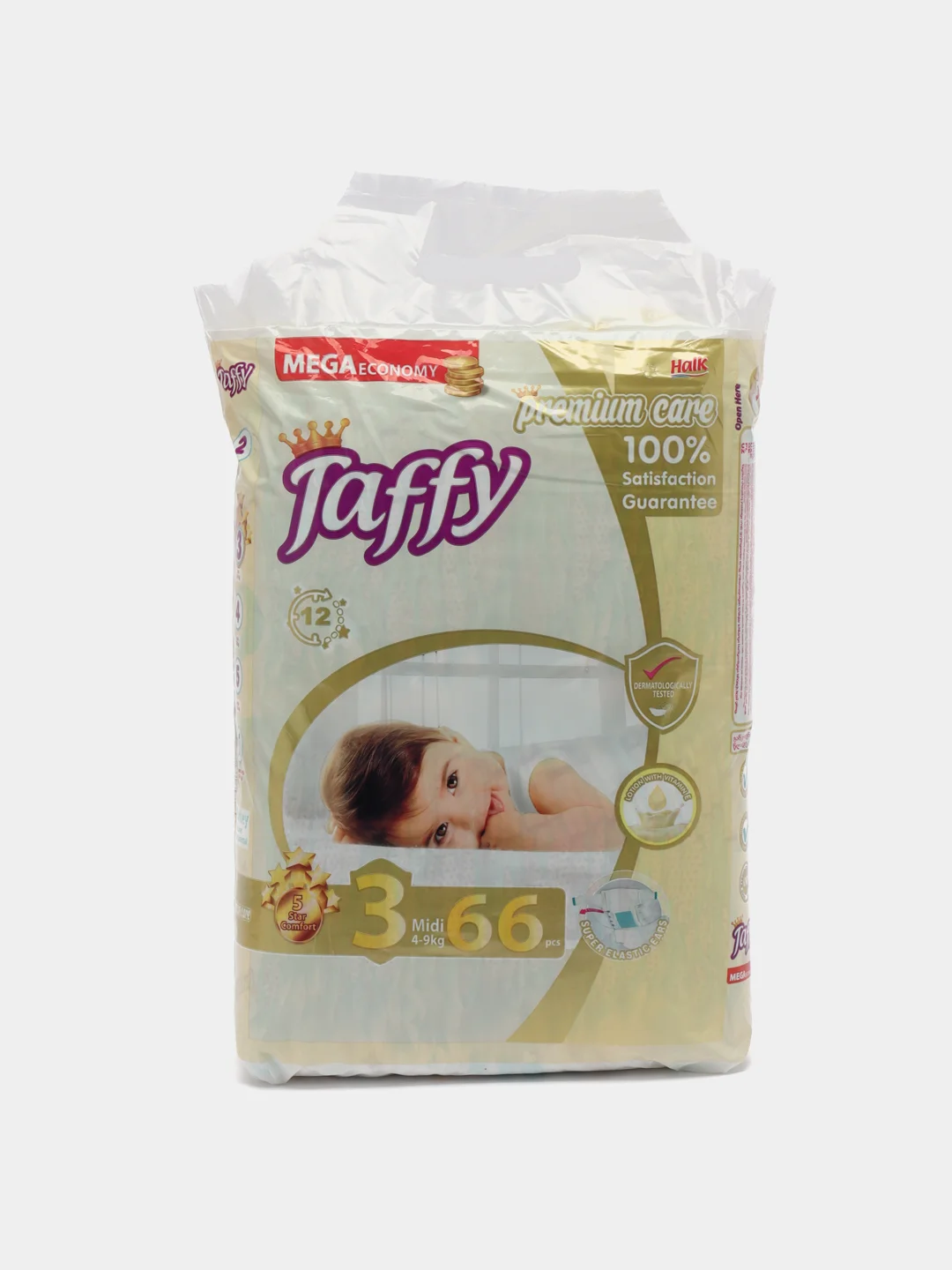Подгузники Taffy Premium, 4-9 кг, 66 штук
