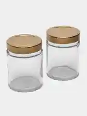 Золотой банка с крышкой стеклянная для йогурта, свечей, сыпучих, специй, мёда, 2 штуки, по 250 мл