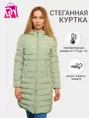 Зеленый куртка демисезонная стеганная, женская, теплая, с воротником