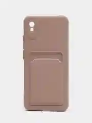 Бежевый чехол Xiaomi Redmi 9A, Сяоми Редми 9А, силиконовый, с карманом для карты