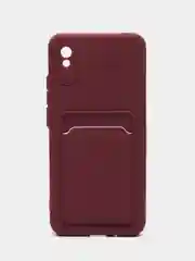 Бордовый чехол Xiaomi Redmi 9A, Сяоми Редми 9А, силиконовый, с карманом для карты