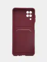Бордовый чехол Samsung Galaxy A12 / M12, силиконовый, с карманом для карты