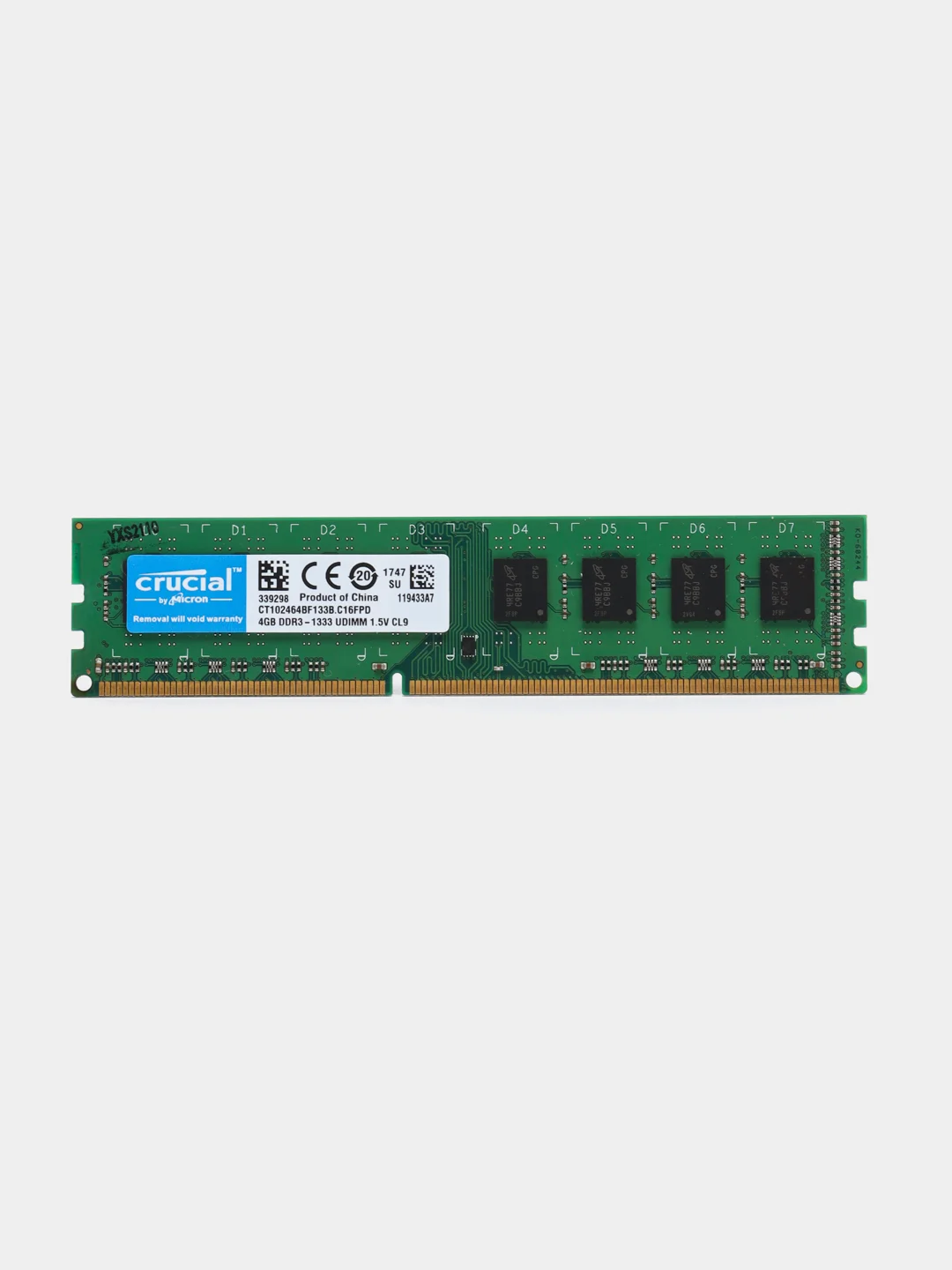Оперативная память для компьютера CRUCIAL DDR3, 4 ГБ, 1333 MHz, DIMM PC3-10600U 1x4 ГБ