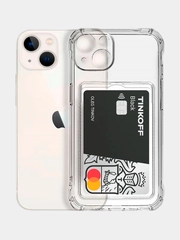 Чехол с карманом для карт на iPhone 7, 8, XR, 11, 12 13 Pro, Pro Max, прозрачный