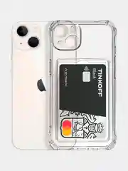Чехол с карманом для карт на iPhone 7, 8, XR, 11, 12 13 Pro, Pro Max, прозрачный
