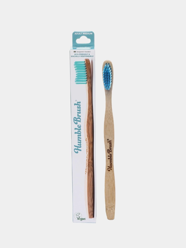Зубная щетка для взрослых HUMBLE BRUSH из бамбука, голубая, щетина средней жесткости