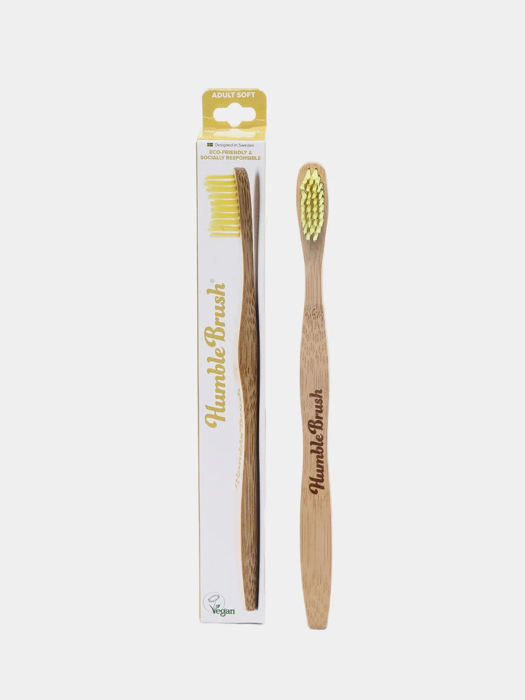 Зубная щетка для взрослых HUMBLE BRUSH из бамбука, желтая, щетина средней жесткости