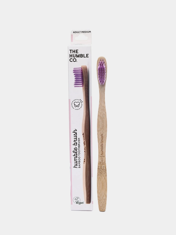 Зубная щетка для взрослых HUMBLE BRUSH из бамбука, фиолетовая, щетина средней жесткости