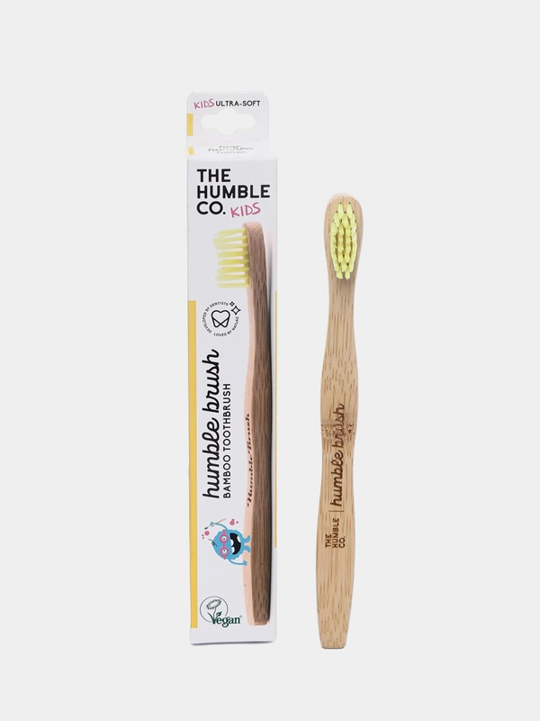 Детская зубная щетка HUMBLE BRUSH KIDS из бамбука, желтая, ультрамягкая щетина