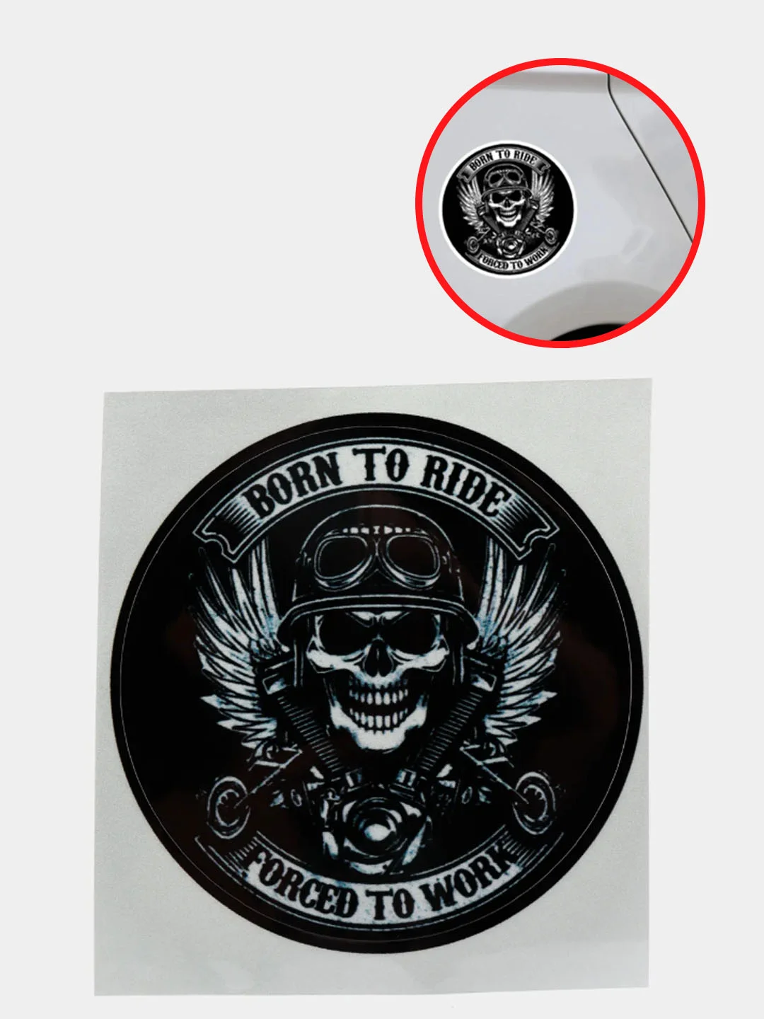 Черный наклейка на авто "Born to ride forced to work"