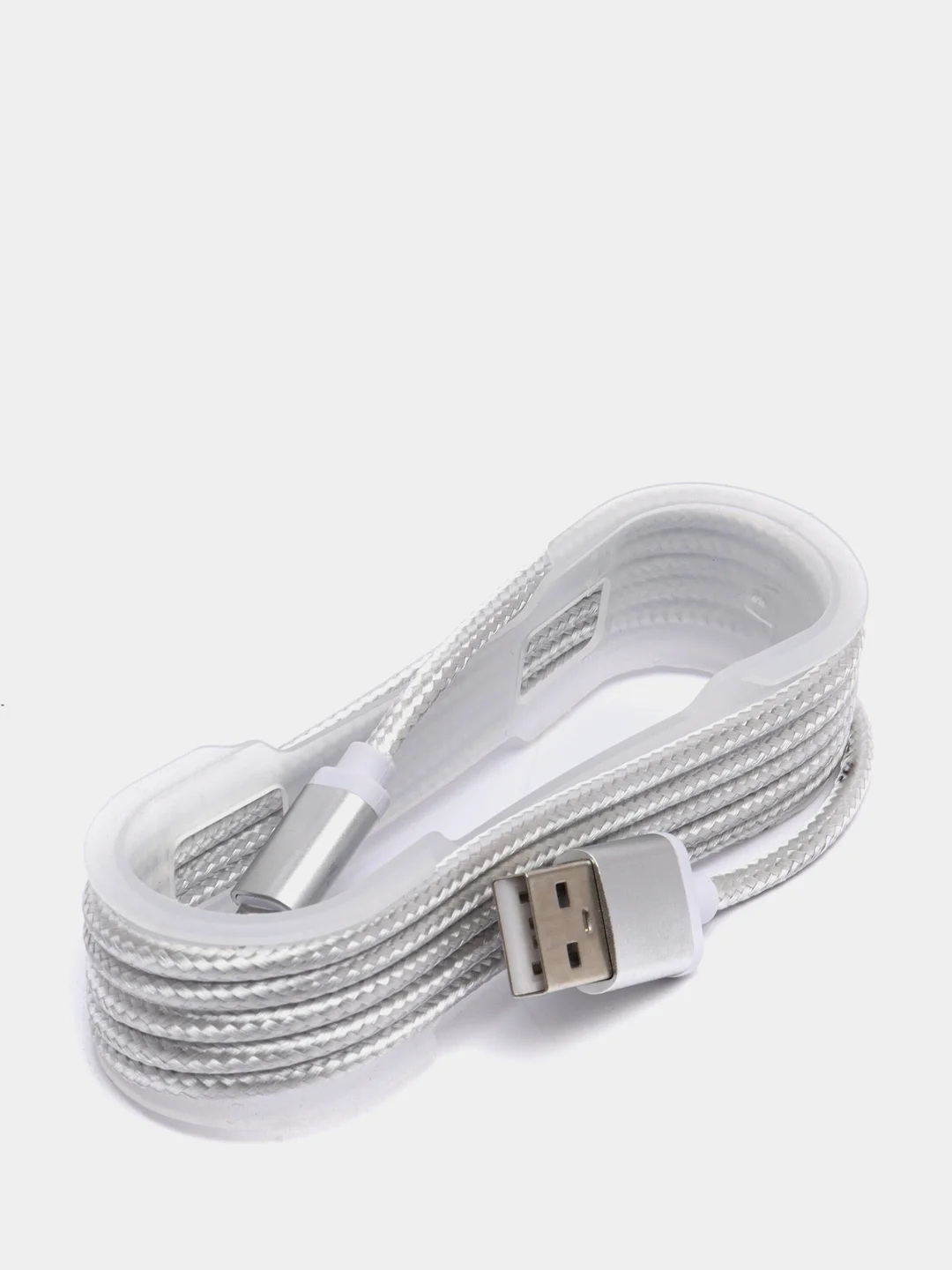 Серебряный кабель в нейлоновой оплетке USB for Micro+Lightning