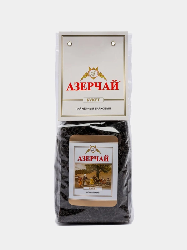 Чай АЗЕРЧАЙ "Букет", черный байховый, крупнолистовой, прозрачная упаковка, 200 г