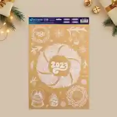 Алый наклейка для окон новогодняя/ новый год/ размер 50 х33 см/ снеговики/дед мороз