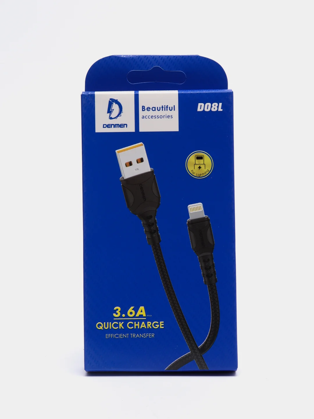 Черный кабель lightning Denmen D08L, 3.6A