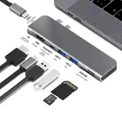 Серый адаптер для MacBook Pro/Air, USB 3.0, Type-C, HDMI 4K, TF SD Reader