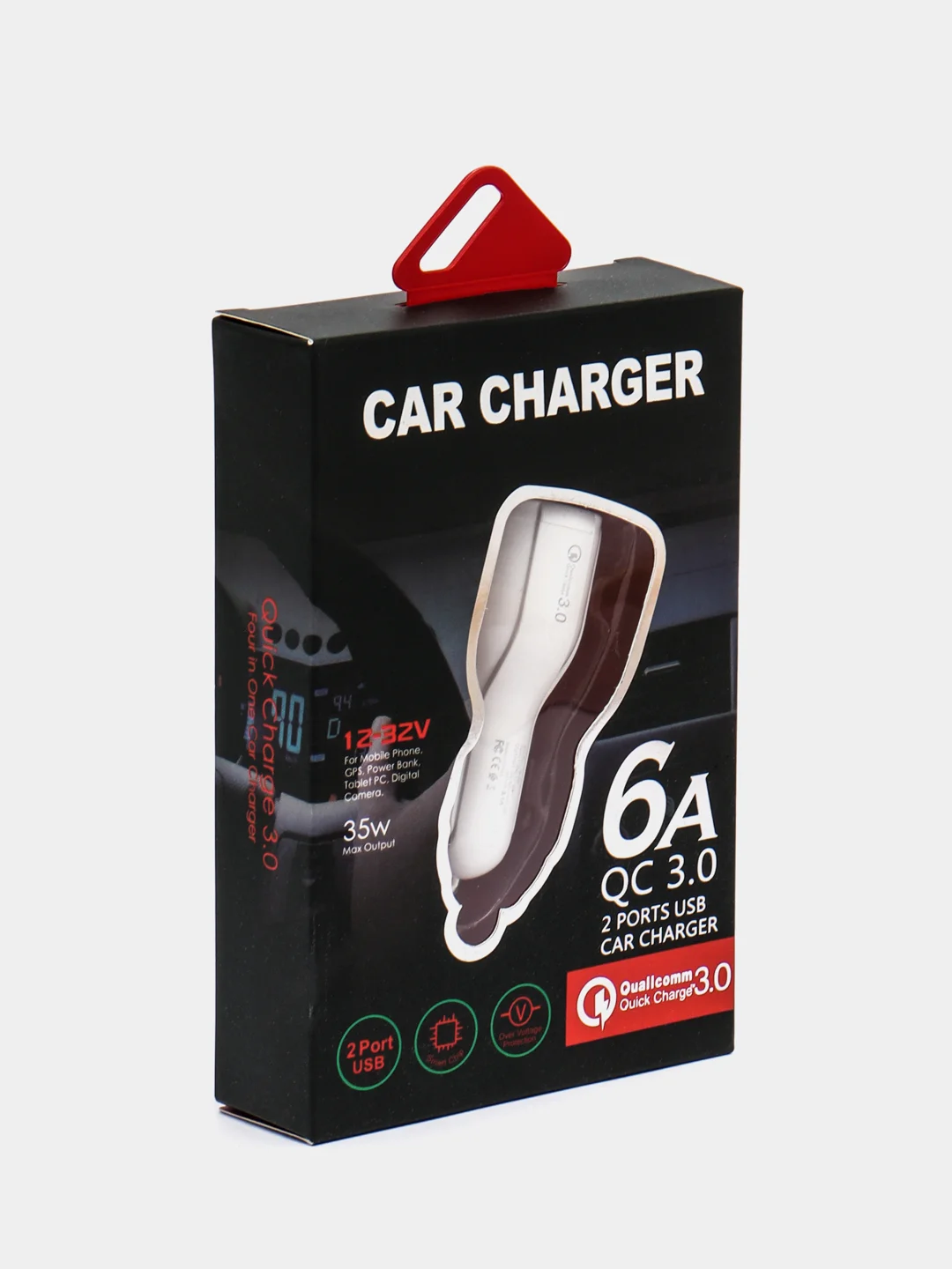 Белый автомобильная зарядка , быстрая зарядка QC3.0, 2xUSB, 3.1A, 12V