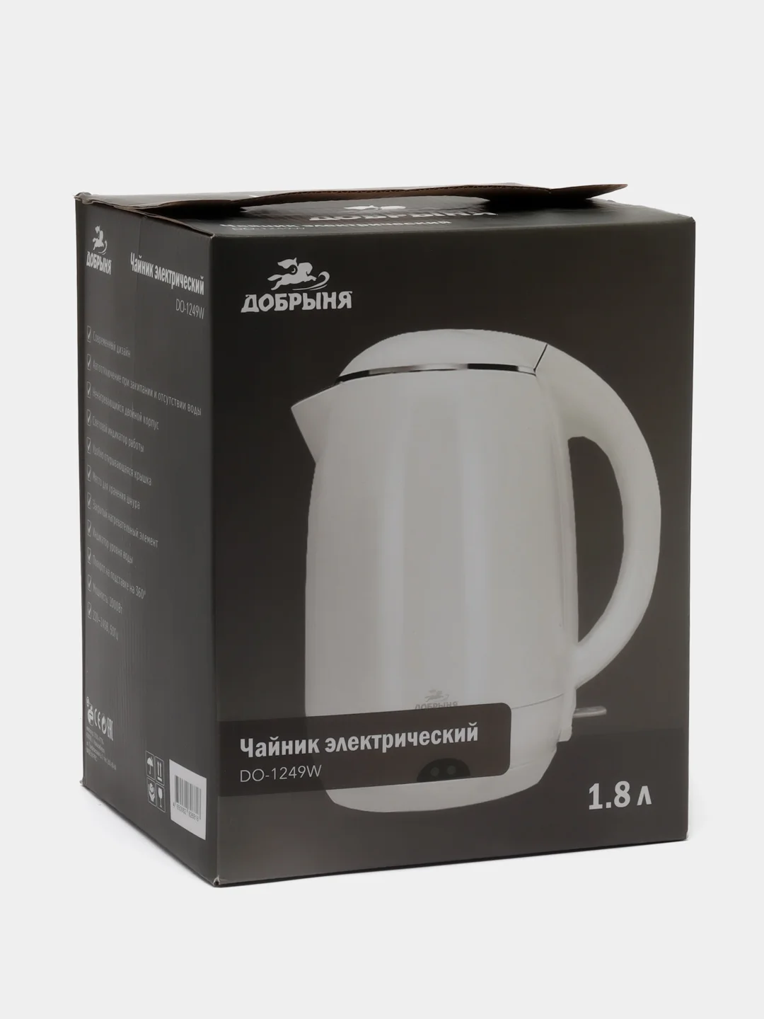Чайник электрический Добрыня DO-1249W, белый, 1.8 л