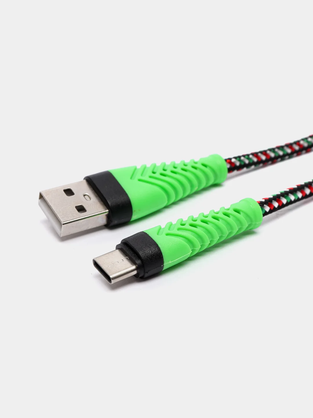 Зеленый кабель USB Type-C, тканевая оплетка, 1 метр