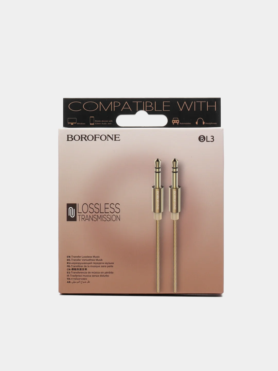 Золотой кабель aux Аудиокабель Borofone BL3 AUX, 3.5 мм, 1 м