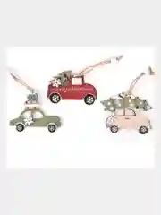 Зеленый деревянные елочные игрушки с символами Нового года, в наборе 3 штуки