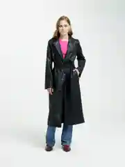 Черный тренч женский длинный, экокожа
